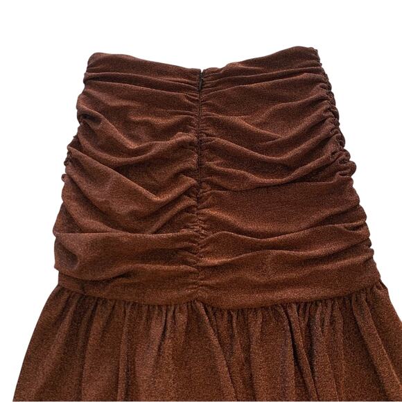 NICHOLAS Jayde Metallic Ruched Pleated Front Hem Slit Bronze Umber Skirt Size 4 - Picture 8 of 9